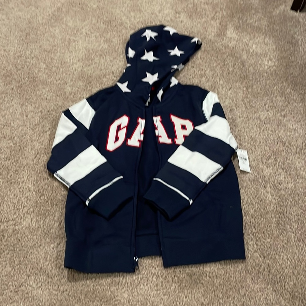 Boys GAP zip up hoodie. Navy with red white and blue. Super cute. NWT